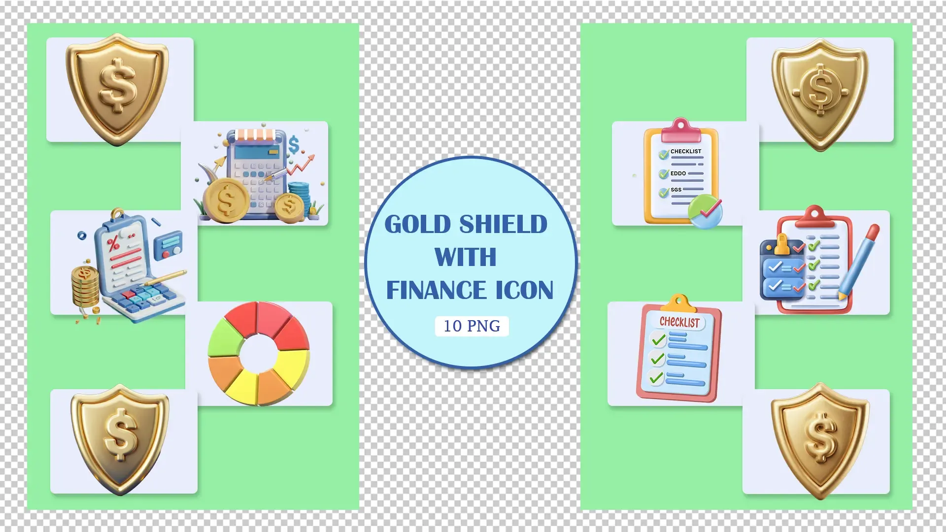 Gold Shield Financial Icons 3D Pack